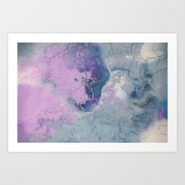 Purple, Blue, and White Abstract Art Fluid Acrylic Background Graphic Resource on Canvas, Cracked Paint Texture Art Print