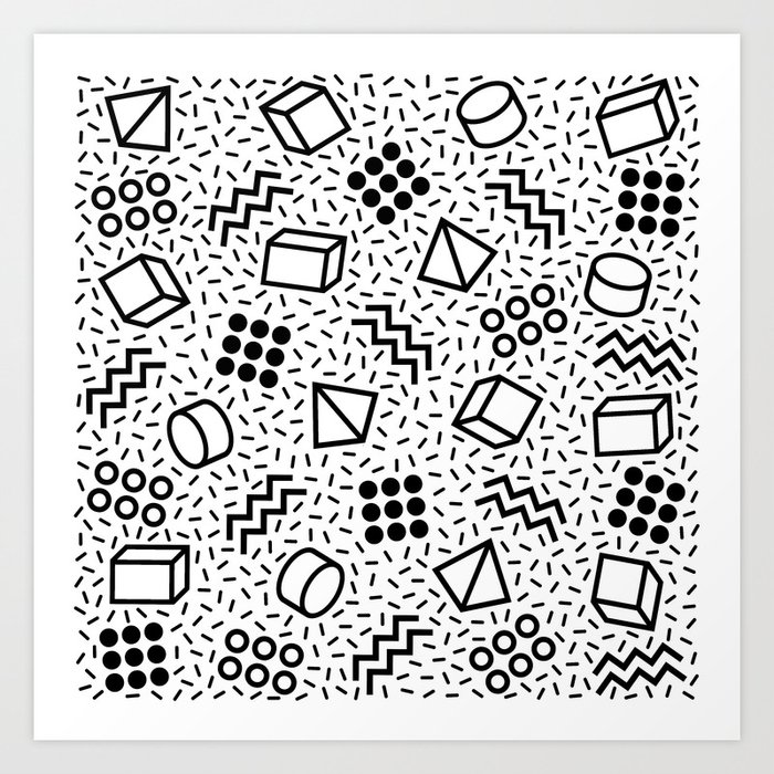 Abstract Memphis Style Pattern Black And White 2 Art Print By