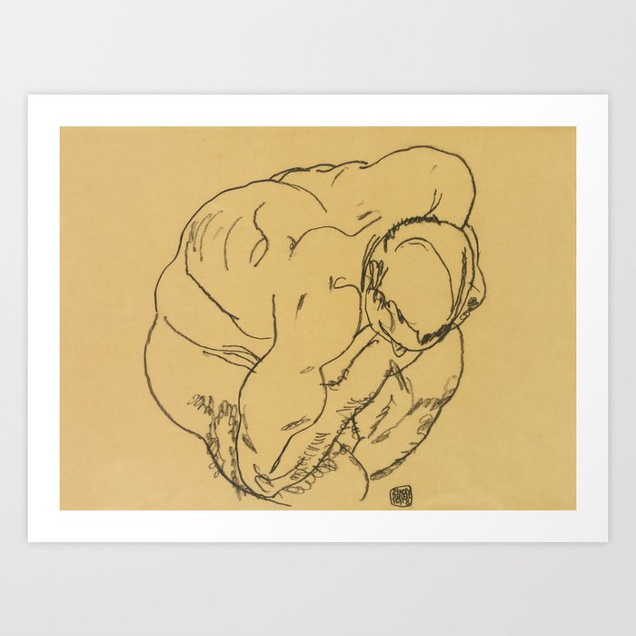 Egon Schiele "Crouching male nude" Art Print