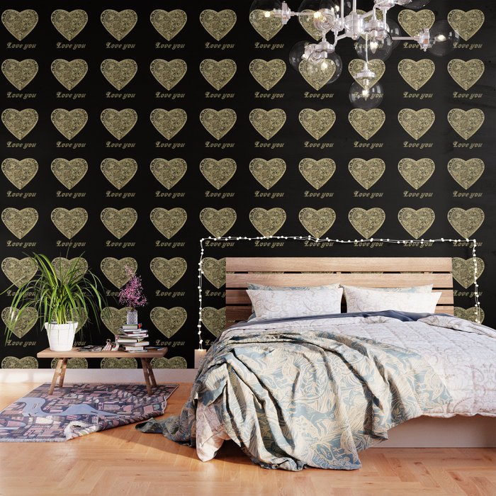 golden heart I love you Wallpaper