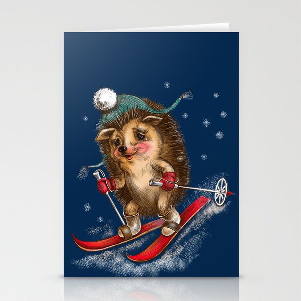 Hedgehog skier Stationery Cards