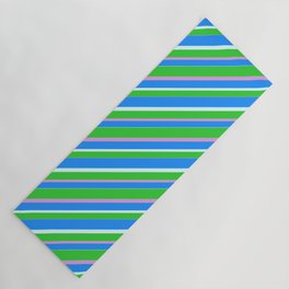 [ Thumbnail: Lime Green, Plum, Blue & Light Cyan Colored Pattern of Stripes Yoga Mat ]