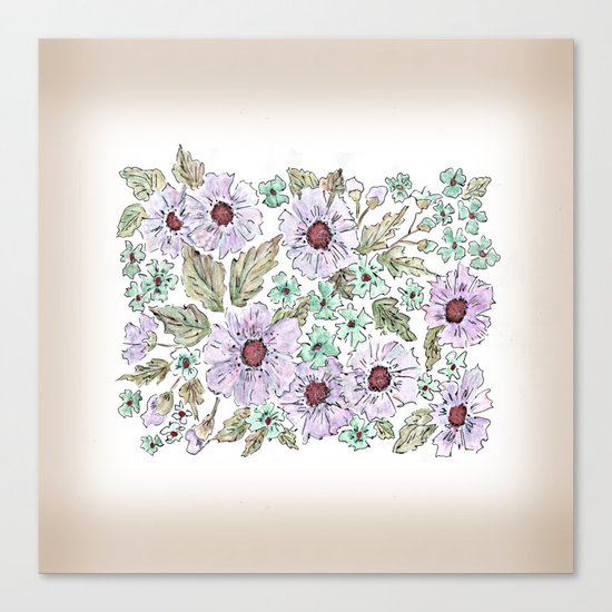 Colorful floral pattern . Beige background . Canvas Print