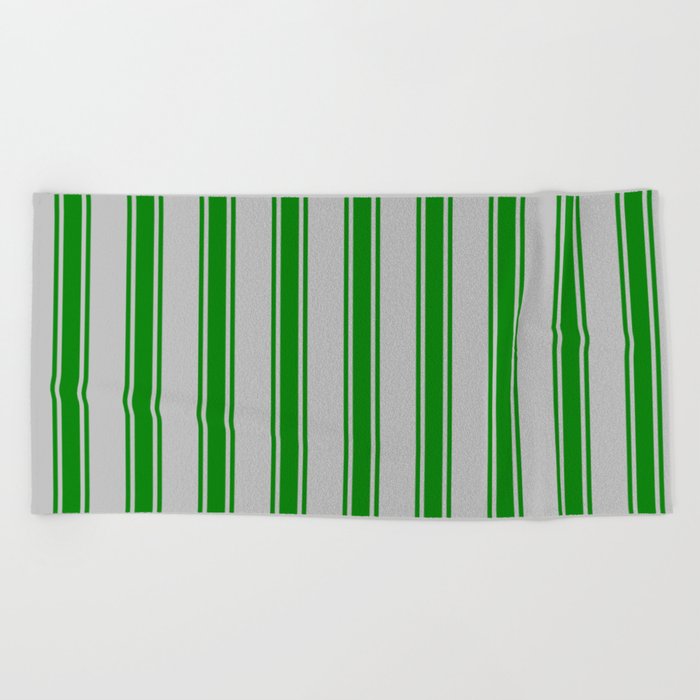 Grey and Green Colored Stripes Pattern Beach Towel