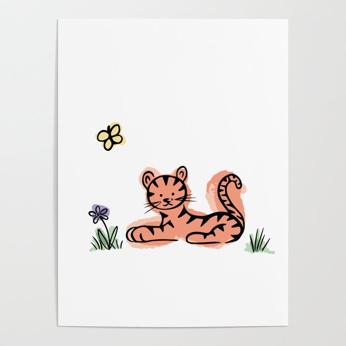 Baby Tiger with Purple Flower Poster