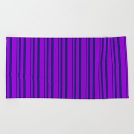 [ Thumbnail: Dark Violet & Midnight Blue Colored Stripes Pattern Beach Towel ]