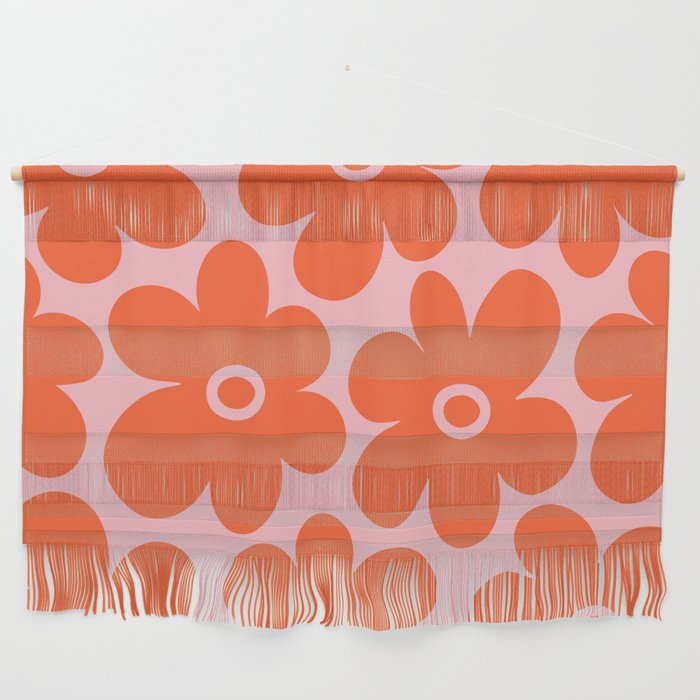 Retro Flowers Orange and Pink Wall Hanging