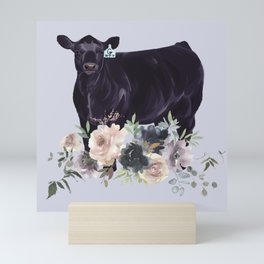 Angus Heifer with Lavender Floral  Mini Art Print