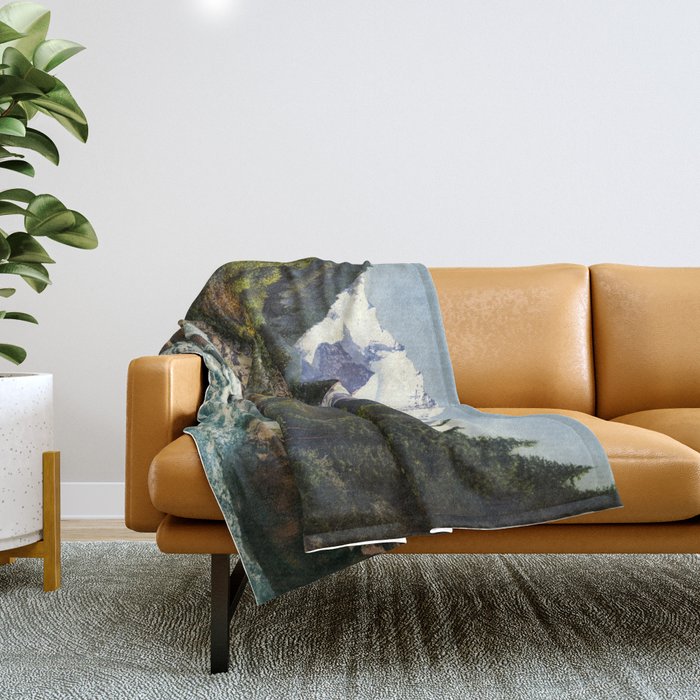 Mountains Forest Rocky River Throw Blanket