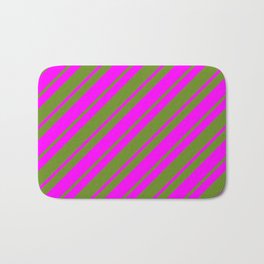 [ Thumbnail: Green and Fuchsia Colored Lined/Striped Pattern Bath Mat ]