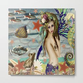 Katie the Mermaid Metal Print | Seahorse, Mermaidbedding, Mermaidhomedecor, Mermaidart, Mermaidcomforter, Mermaidduvet, Digital, Starfish, Mermaiddecor, Nautical 