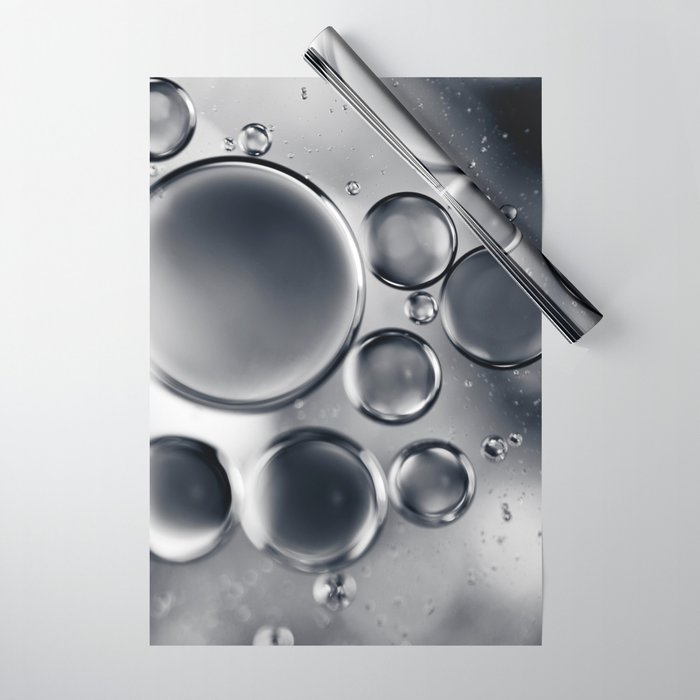 Silver Macro Photography Water Droplets Wrapping Paper