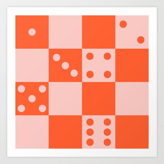 Checkered Dice Pattern (Creamy Pink & Sweet Orange Color Palette) Art Print