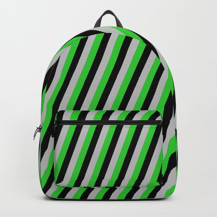 Grey, Lime Green & Black Colored Lines Pattern Backpack