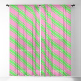 [ Thumbnail: Hot Pink and Lime Colored Lines Pattern Sheer Curtain ]