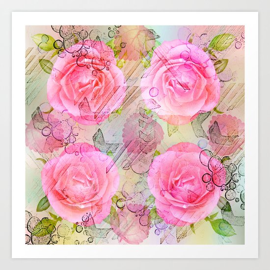 Pink roses on a painterly background Art Print