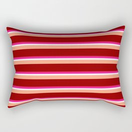 [ Thumbnail: Crimson, Deep Pink, White, Light Salmon, and Dark Red Colored Lines Pattern Rectangular Pillow ]