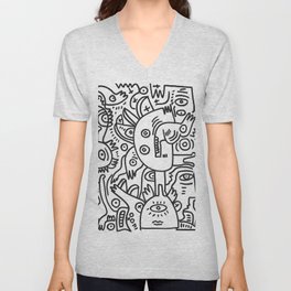 Black and White Graffiti Cool Funny Creatures V Neck T Shirt