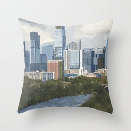 Austin, TX Skyline Painted Illustration Throw Pillow