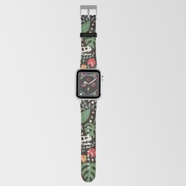 T Rex Tropical Dinosaur Floral - Black Red Green Multi Apple Watch Band