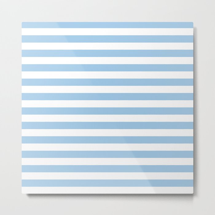 Blue and white Horizontal Stripes Metal Print