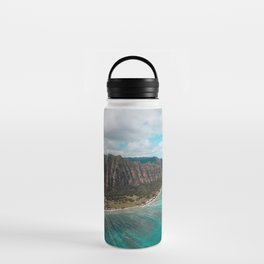 Coastal Honolulu, Hawaii turquise ocean aerial view tropical coast landscape color photograph / photography Water Bottle