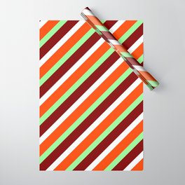 [ Thumbnail: Red, Green, Maroon, and White Colored Pattern of Stripes Wrapping Paper ]