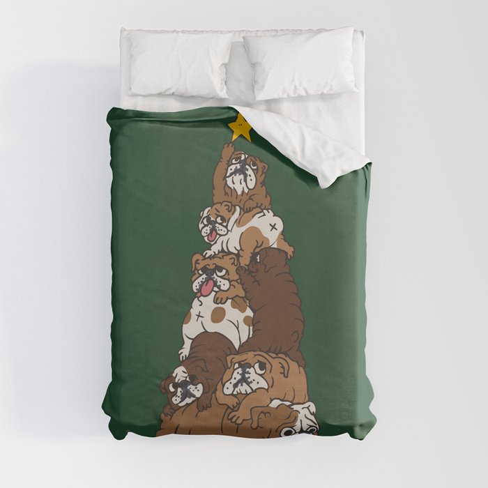 Christmas Tree English Bulldog Duvet Cover