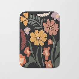 TROPICAL floral night Bath Mat | Black Colorful, Graphicdesign, Cool Calm Room, Boho Hippie, Sunflower Olive Tree, Day Night, Logo Bohemian, Spring Summer, Digital Illustration, Abstract Nature 