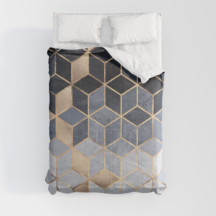Soft Blue Gradient Cubes Comforter