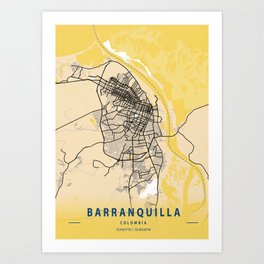 Barranquilla Yellow City Map Art Print