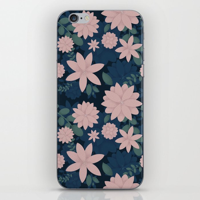 Pink and Navy Spring Floral Pattern Illustration iPhone Skin