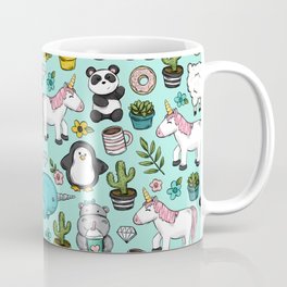 Narwhal and Friends, Emoji Tween Print, Pre-teen Girls, Unicorns, Panda, Llamas and Doughnuts Coffee Mug