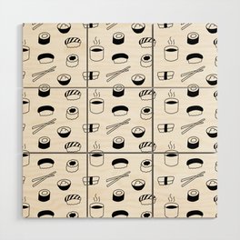 Minimalist Sushi Pattern (black/white) Wood Wall Art