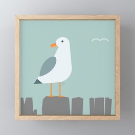 Seagull by the sea, minimal & geometric Framed Mini Art Print