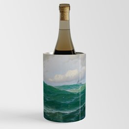 Vintage Ocean Oil Painting with Ship and Waves Wine Chiller