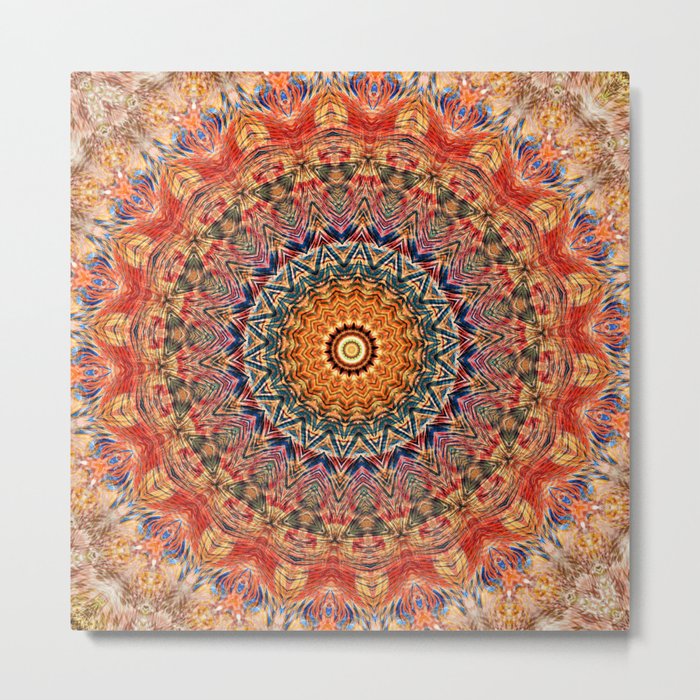 Indian Summer I - Colorful Boho Feather Mandala Metal Print