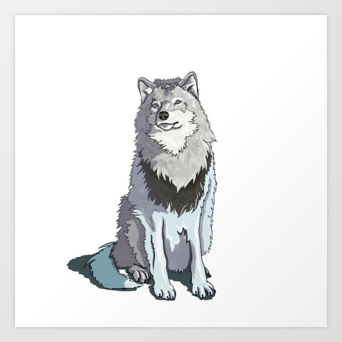 Wolf Queen with White Fur Art Print