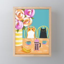 French Press Coffee Cats and Bananas Framed Mini Art Print