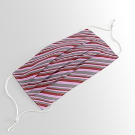 [ Thumbnail: Maroon, Plum & Dim Grey Colored Lined/Striped Pattern Face Mask ]