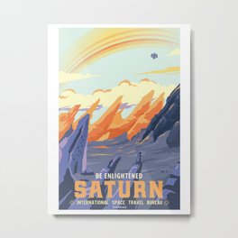 Retro Space Travel Poster - Saturn. Metal Print