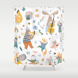 Colorful cartoon style musical Animals 2  Shower Curtain