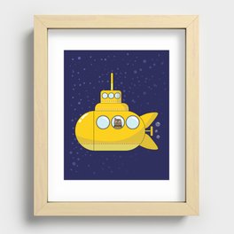 Yellow submarine in deep sea with a cat and bubbles Recessed Framed Print