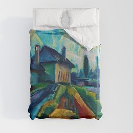 Village in the Countrside, colorful landscape painting by Kmetty János  Duvet Cover