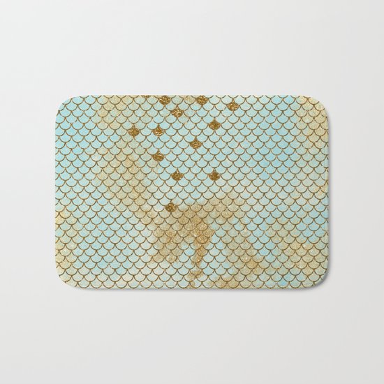 Mermaid Scales- Mermaidscales Gold and Aqua Fish Scales Bath Mat