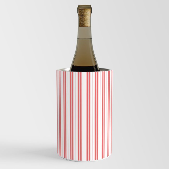 Apple Red and White Narrow Vintage Provincial French Chateau Ticking Stripe Wine Chiller
