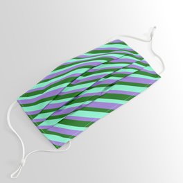 [ Thumbnail: Purple, Dark Green, and Aquamarine Colored Stripes/Lines Pattern Face Mask ]