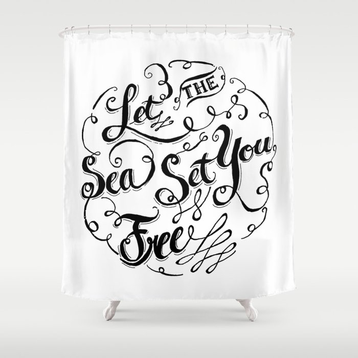 Let the Sea Set You Free black by Jan Marvin Shower Curtain