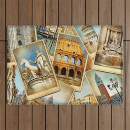Travel in Italy -vintage photo album collage photos. Travel concepts background Outdoor Rug