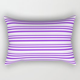 [ Thumbnail: Purple and White Colored Striped Pattern Rectangular Pillow ]